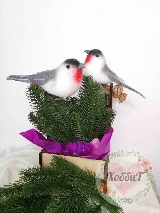 Птички декоративные с зажимом 16*4,5*5,5см. (серый) №1, 2штуки